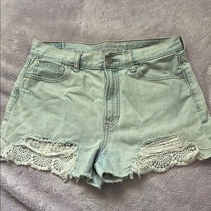 Women's Light Blue Denim Shorts with Lace Trim